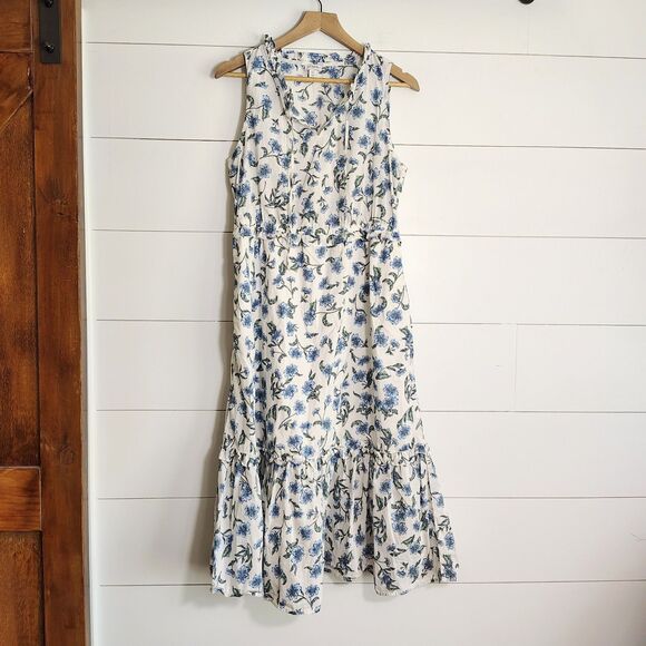 J.Crew Women's Floral Tiered Midi Dress Preppy Coastal Flowy Beachy Ruffles 10 - Picture 2 of 11